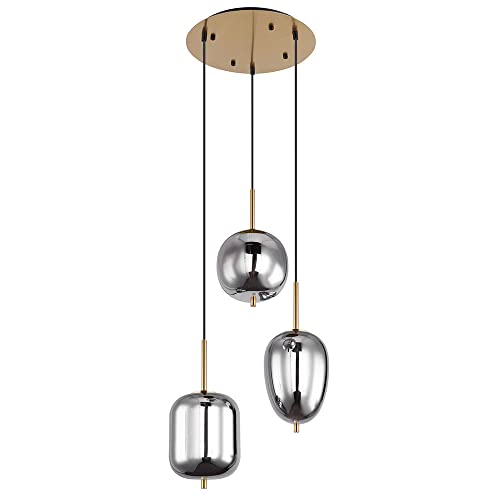 GLOBO LIGHTING 3 flammige Pendelleuchte BLACKY Rauchglas Kugellampe mit 46cm Lampenbaldachin Messing von GLOBO