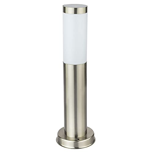 GLOBO LIGHTING Außenleuchte Stehlampe Garten Sockelleuchte Edelstahl Terrasse Stehleuchte Aussen, IP44, Edelstahl silber, 1x LED 7W 630Lm 2200K, DxH 7,6x45 cm von GLOBO