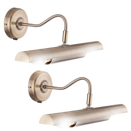 GLOBO Bilderleuchte Wand messing Gemäldeleuchte altmessing Spiegelleuchte Metall, beweglicher Spot mit Schalter, B 36,5 cm, 2er Set von GLOBO