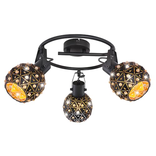 GLOBO Deckenlampe Deckenstrahler Küchenleuchte Wohnzimmerlampe Kristalloptik bewegliche Spots 3 flammig, Metall schwarz gold, 3 x E27, H 29 cm GLOBO Deckenlampe Deckenstrahler Küchenleuchte Wohnzimmerlampe Kristalloptik bewegliche Spots 3 flammig, Metall schwarz gold, 3 x E27, H 29 cm von GLOBO