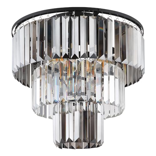 GLOBO Kronleuchter Deckenleuchte Wohnzimmerlampe Esszimmerleuchte Schlafzimmerlampe, Metall Glaskristalle rauchfarben, 3 Flammig E27, D 40 cm von GLOBO