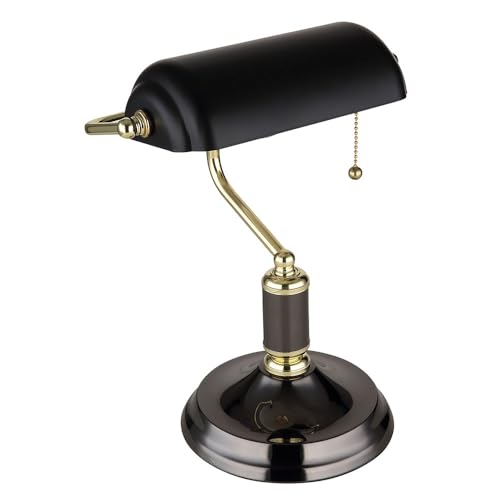 GLOBO LIGHTING LED Bankerlampe Tischleuchte anthrazit gold Leselampe Schreibtischleuchte Wohnzimmerlampe, 1x E27 LED warmweiß, LxBxH 26,5x18x 34 cm von GLOBO