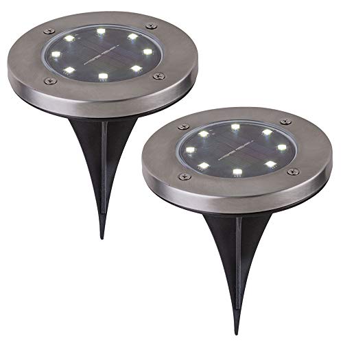 GLOBO LIGHTING LED Garten Solarleuchte Flach, Spot Solar, Bodenleuchten, Außen, LED Spots, Wasserdicht 2er SET von GLOBO