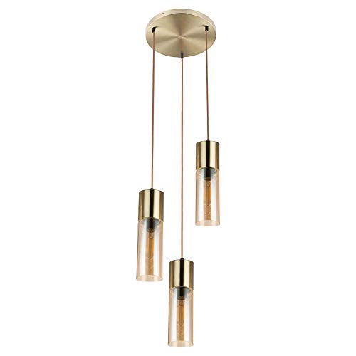 GLOBO LIGHTING LED Pendelleuchte 3 flammig Decken Hängelampe Metall Glas Pendellampe Hängeleuchte, Metall Messing Glas amberfarben, 3x 7W 3x 806lm warmweiß, DxH 30 x 150cm GLOBO LIGHTING LED Pendelleuchte 3 flammig Decken Hängelampe Metall Glas Pendellampe Hängeleuchte, Metall Messing Glas amberfarben, 3x 7W 3x 806lm warmweiß, DxH 30 x 150cm von GLOBO