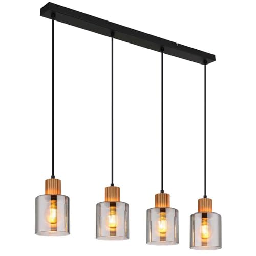 GLOBO Pendelleuchte Hängelampe Esszimmerlampe Holzlampe Glas rauch 4 flammig H 120 cm von GLOBO