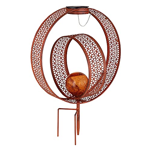 GLOBO LIGHTING Solarlampe orientalische Kugel Dekoleuchte Garten Solar Solarlampe Metall für Außen, Crackle Glas, Erdspieß, 1x LED 0,06W warmweiß, LxBxH 30x20x42 cm, Farbe:rostfarben von GLOBO