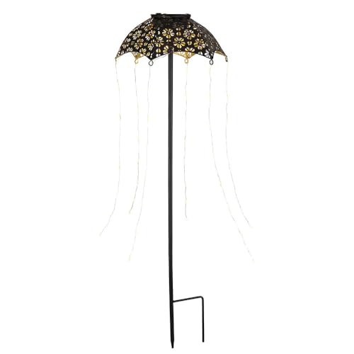 GLOBO Solarlampe Außenleuchte mit Erdspieß Gartendeko Regenschirm Terrassenlampe, schwarz kuper, 60x LED warmweiß, DxH 20,5 x 65 cm von GLOBO