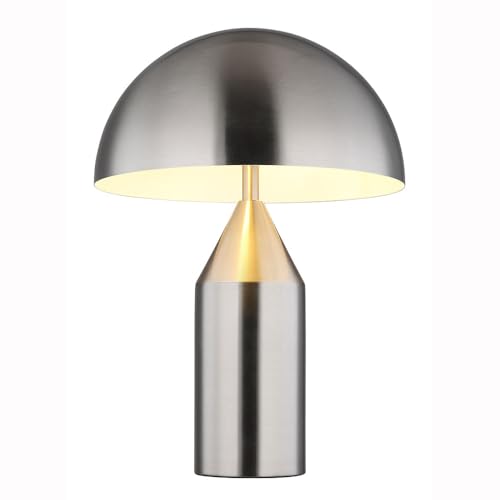 GLOBO LIGHTING Tischlampe 2 flammig Leselampe Nachttischlampe nickel matt Wohnzimmerlampe Tischleuchte weiß, 2x E27, DxH 28 x 39 cm von GLOBO