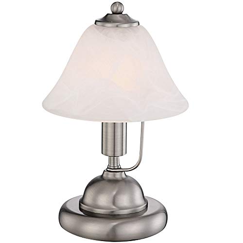 GLOBO Tischleuchte mit Touchdimmer Tischlampe Wohnzimmer Beleuchtung Esszimmerlampe Glasschirm Nickel matt Höhe 27 cm von GLOBO