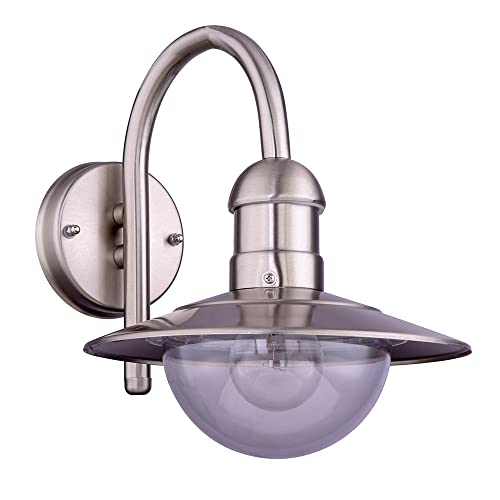 GLOBO LIGHTING Wandleuchte Außenlampe Wandlampe Eingangsleuchte Hauswandlampe Edelstahl, silber, spritzwassergeschützt, klar, 1x E27, Höhe x Breite x Überhang 30x24x31 cm von GLOBO