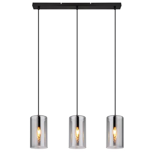 GLOBO Pendelleuchte Hängelampe Deckenleuchte Esstischlampe 3 flammig, Metall schwarz Glas Rauchfarben, 3x E14, H 120 cm von GLOBO