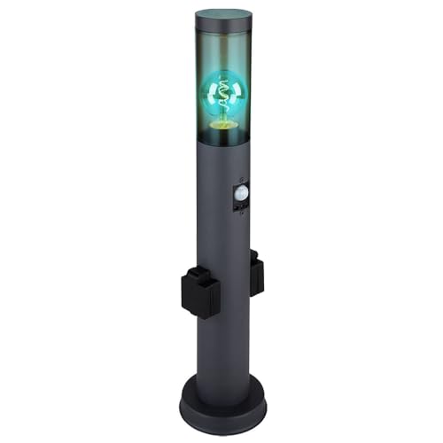 GLOBO Sockelleuchte mit Bewegungsmelder Außenleuchte mit Steckdosen Stehlampe Außen, dimmbar App-Steuerung, 1x Smart RGB LED 10W 806Lm, DxH 7,6x60 cm von GLOBO