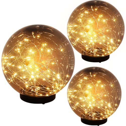 GLOBO Solarlampe Gartendeko Solarkugeln Außen LED Gartenlampe Steckleuchte Erdspieß, Kunststoff rauch, D 15 cm, 20 cm, 25 cm, 3er Set von GLOBO