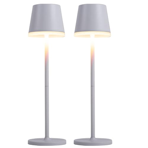 GLOBO Solarleuchte LED Tischlampe Außenleuchte Gartenleuchte Terrassenlampe, Metall weiß Kunststoff satiniert, spritzwassergeschützt Akku, 50Lm, 2er Set von GLOBO