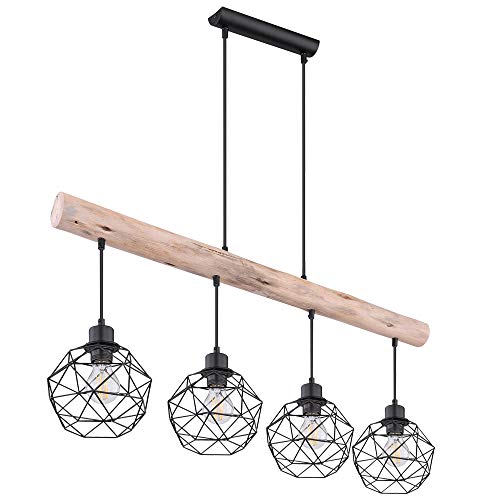 GLOBO Theodor Hängeleuchte schwarz matt, natur 4x E27 dimmbar 85x18x120cm von GLOBO