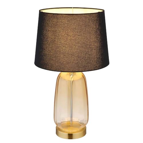 GLOBO Tischlampe amber Glas Nachttischleuchte Tischleuchte Textil schwarz Wohnzimmerlampe Beistellleuchte, 1x E27, DxH 30 x 52 cm von GLOBO