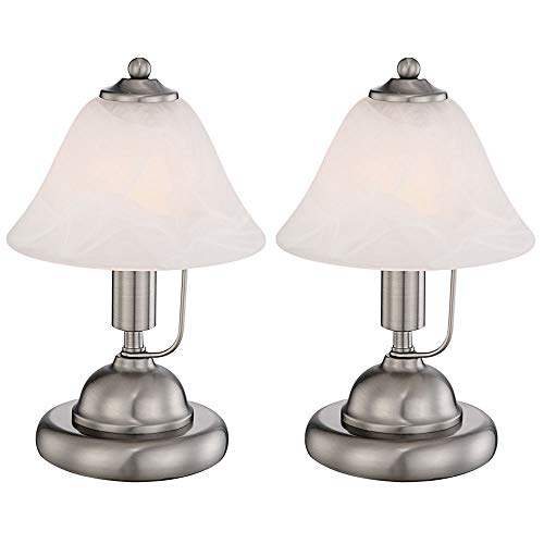 GLOBO Tischleuchte Touch Nachttischleuchte Alabaster Glas Tischlampe Schlafzimmer, Nickel matt, 1x E14 Fassung, DxH 17x27 cm, 2er Set von GLOBO