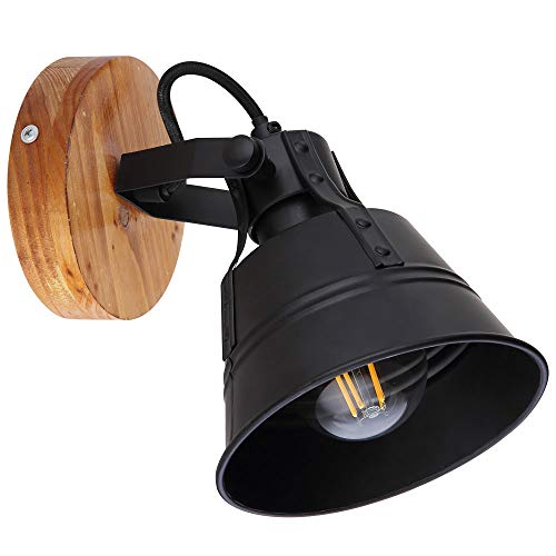 Globo Wandleuchte Flur Innen - Wandlampe Holz braun Metall schwarz - Wandstrahler Industrie Optik 14 cm von GLOBO