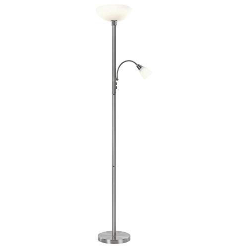 Globo Deckenfluter nickel matt, chrom, alabaster Optik weiß, Schalter, D: 300, H: 1810, exklusiv 1 x E14, 40 W, 230 V, 1 x E27, 60 W, 230 V 58931 von GLOBO