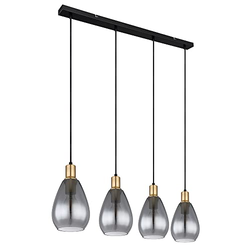 GLOBO Hängelampe Pendelleuchte rauchglas 4 Flammig schwarz Wohnzimmer Deckenleuchte hängend, Metall messing, E27 Fassungen, LxBxH 90x15x120 cm GLOBO Hängelampe Pendelleuchte rauchglas 4 Flammig schwarz Wohnzimmer Deckenleuchte hängend, Metall messing, E27 Fassungen, LxBxH 90x15x120 cm von GLOBO