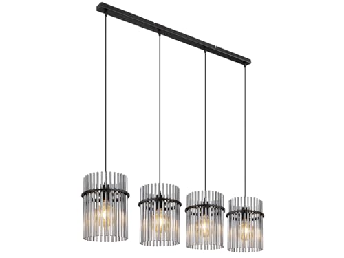 Globo Pendelleuchte - Schwarz matt - Metall - Rauchglas - 4-flammig - 110 x 140 cm von GLOBO