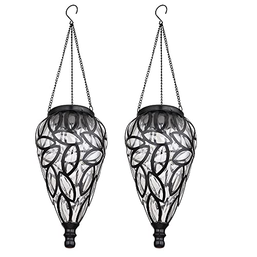 GLOBO Solarlampe Gartendeko Hängeleuchte Außenlampe hängend LED Solarleuchte, im Tropfen Design, Metall schwarz, Kunststoff klar, 16x LED, DxH 13,5X 50 cm, 2er Set von GLOBO