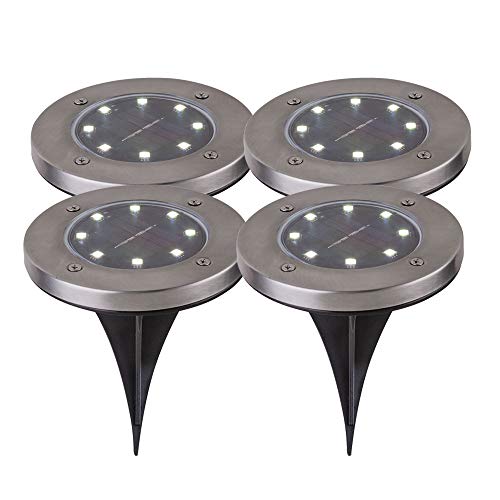 GLOBO Solarlampen Außenleuchte Spot Erdspieß Edelstahl wetterfest Weg Boden Leuchten, Edelstahl, 8X LED, DxH 13x11,8 cm, 4er Set von GLOBO