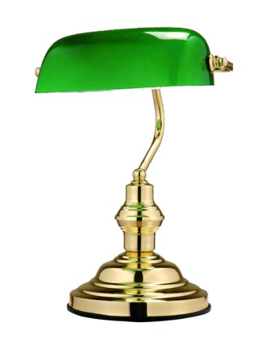 Globo Tischleuchte Bankerlampe messing Glas grün, Schalter 1 x 60 W, E27, H: 36 cm T: 25 cm 2491 von GLOBO