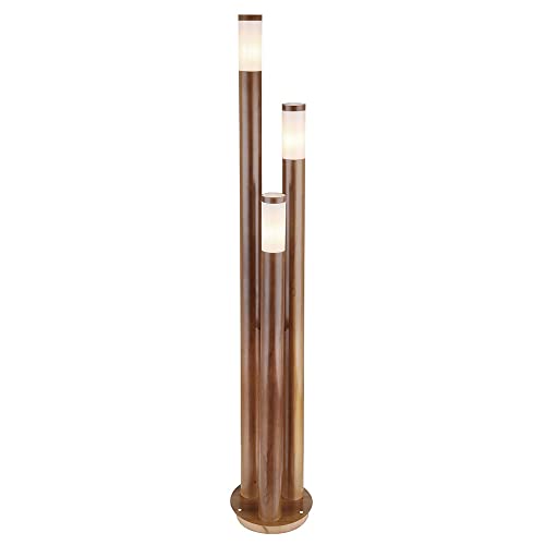 GLOBO Wegeleuchten Außen Edelstahl Außenlampe Standleuchte Gartenleuchte Holzoptik, 3 flammmig Edelstahl, 3x E27, DxH 28 x 170 cm von GLOBO