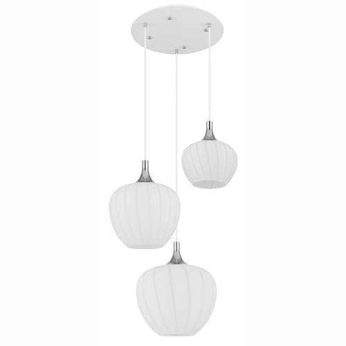 GLOBO Hängelampe Esszimmerleuchte Pendelleuchte 3-Flammig verchromt Glas weiß Muster GLOBO Hängelampe Esszimmerleuchte Pendelleuchte 3-Flammig verchromt Glas weiß Muster von GLOBO