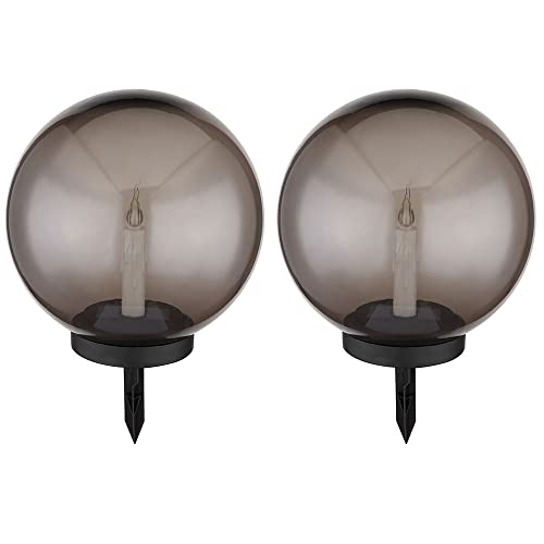 Kugel Solarleuchten für den Garten rund LED Solar Kerze Feuereffekt Gartenleuchten 25 cm für Außen, Kunststoff Rauch, 1x LED warmweiß, DxH 25x38,5 cm, 2er Set von GLOBO