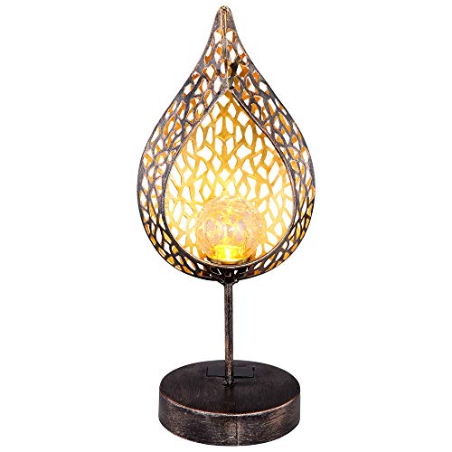 LED Solar Tisch Leuchte Feuer Effekt Garten Deko Tropfen Gold Außen Lampe Crackle Glas Flammen von GLOBO