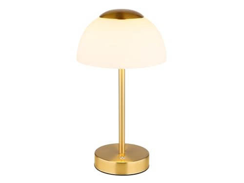 LED-Tischlampe - H 31 cm - Messingfarben - Weiß - Glas - Metall - dimmbar von GLOBO