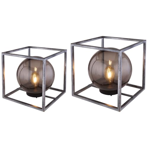 Solarkugel für Außen Garten Deko Kugelleuchten 30 cm Außen Solar 23 cm, Metallgestell Nickel antik Kunststoff Rauch, Retro Edison LED warmweiß, 2er Set von GLOBO