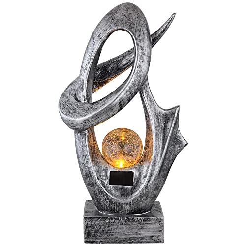 Solarlampe für Außen Garten Deko Terrassen Lampe Außen Boden Solar Lampe Outdoor stehend, mit Feuereffekt, Skulptur Silber, Crackle Glaskugel, 1x LED 3000K, BxH 25,5x45 cm Solarlampe für Außen Garten Deko Terrassen Lampe Außen Boden Solar Lampe Outdoor stehend, mit Feuereffekt, Skulptur Silber, Crackle Glaskugel, 1x LED 3000K, BxH 25,5x45 cm von GLOBO