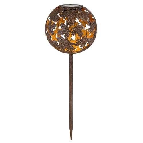 Solarleuchte rost Solarlampe für Außen Kugel Solar Garten Deko Erdspieß, mit Ahornblättern Lichteffekt, Metall, 1x LED warmweiß, DxH 18x52,5 cm von GLOBO