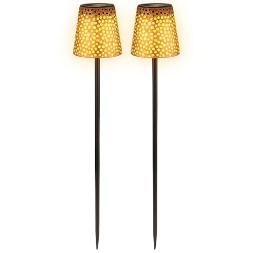 Steckleuchte LED Solar Garten Solarlampe für Außen Solar Stecklampe Metall, mit Erdspieß IP44, Lichteffekt, schwarz Gold, LED 3000K, DxH 12x70cm, 2er Set Steckleuchte LED Solar Garten Solarlampe für Außen Solar Stecklampe Metall, mit Erdspieß IP44, Lichteffekt, schwarz Gold, LED 3000K, DxH 12x70cm, 2er Set von GLOBO