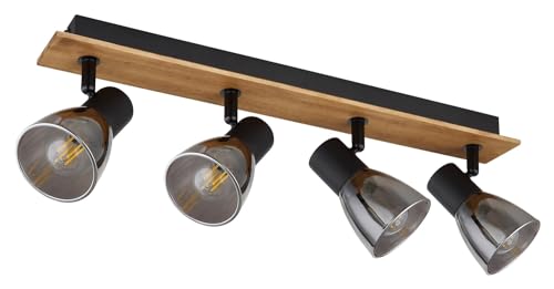 Strahler - Braun - Schwarz - Rauchfarben - Glas - Holz - Metall - 4-flammig - B 50 cm von GLOBO