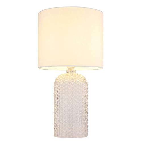 Tischlampe - H 50 cm - Transparent - Weiß - Glas - Textil Tischlampe - H 50 cm - Transparent - Weiß - Glas - Textil von GLOBO