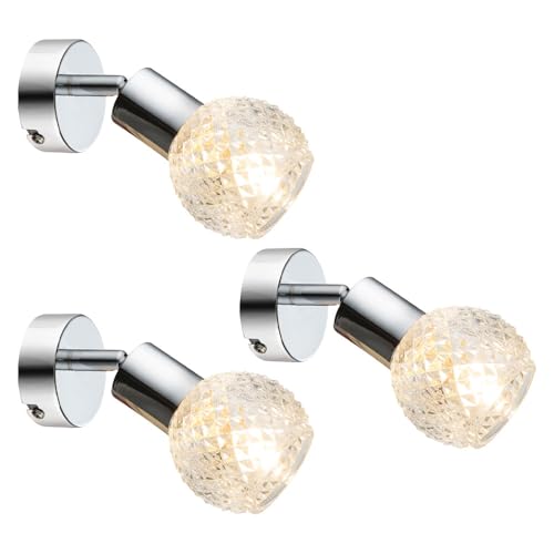 Wandlampe Wandleuchte Spotlampe Spotleuchte Wandspot Flurlampe, Spot beweglich, Chrom Glas weiß, 1x E14 Fassung, HxBxA 15,5x8x17cm, 3er Set von GLOBO
