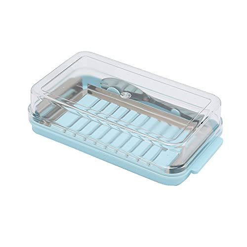 Butterschneider, Edelstahl-Butterkonservierungsbox, Butterbox, Butterschneider-Etui, Käse-Aufbewahrungsbehälter mit Transparentem Deckel für Frischkäsekuchen (Buttergitter-Lochschneidebox (blauer von GLOGLOW