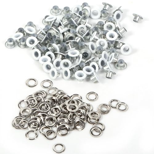 GLOGLOW 100 Stücke Mischfarben 4mm Runde Form Ösen, Scrapbooking Karte, Leder Handwerk Schuhe Kleidung DIY Metall Ösen(White) von GLOGLOW