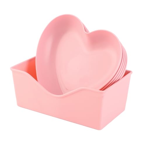 GLOGLOW Herzplatte, Servierplatte, Obstschale, Kuchen, Snack-Teller für Party, Hochzeit, Kunststoff, einfach zu vielseitig, Küchen-Geschirr, einzigartig und modisch (1 Platte) (5 Teller mit Halter) von GLOGLOW