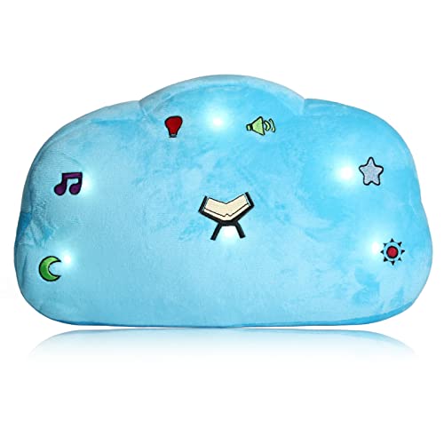 GLOGLOW Korankissen, Blaue Wolkenform, LED-Lichtfunktion, Polyester, Kinderkissen, Bequemes, Weiches, Niedliches Kinderkissen für die Schule zu Hause von GLOGLOW