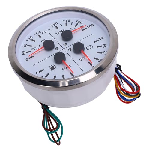 GLOGLOW Nan-Kraftstoffspiegel Öldruck Wassertemperaturspannungsmessgerät mit 4 in 1 Multifunktionsmessgerät DC 12V 0-150 PSI 100-250 ℉ 8-16 V Voltmeter für RV-Bootswagen, Ideal für RV-Bootswagen, von GLOGLOW