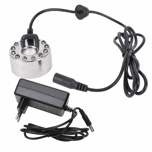 GLOGLOW Nebelmacher, Praktischer Nebelmacher Fogger Zinklegierung mit 12 LED -Farbwechsel Nebel Atomizer Luftbefeuchter für Wasserbrunnen Teich Rockery Vase Birdbat (EU-Stecker) von GLOGLOW