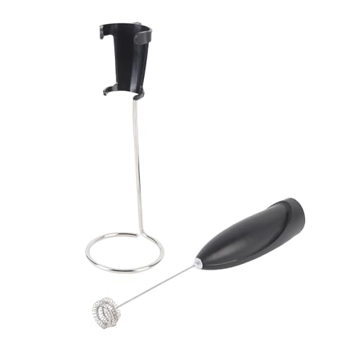 GLOGLOW Schwarzer Handheld Electric Foam Maker Tragbare Milch Kumpel Batterie mit Robustem Ständer für Kaffee Heißes Schokoladenei -Peitschen (BLACK) von GLOGLOW