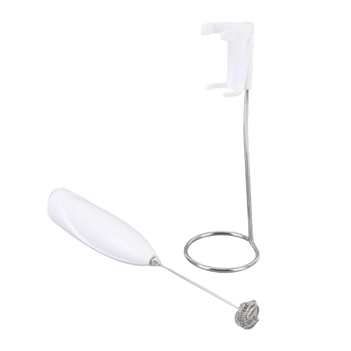 GLOGLOW Schwarzer Handheld Electric Foam Maker Tragbare Milch Kumpel Batterie mit Robustem Ständer für Kaffee Heißes Schokoladenei -Peitschen (WHITE) von GLOGLOW