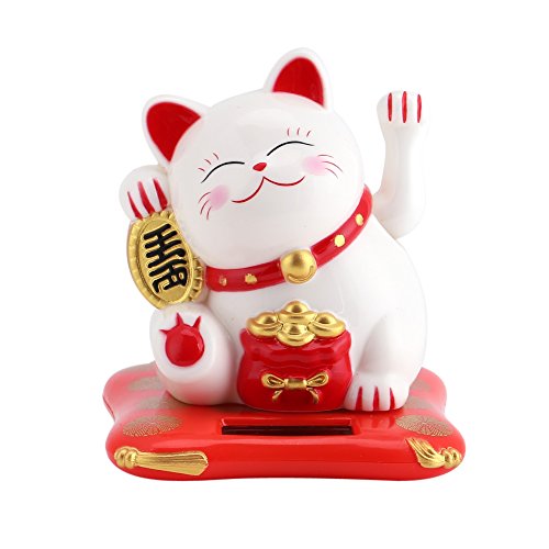 Garosa Glückskatze Winkekatze Japanisch Maneki Neko Fortune Reichtum Solar Powered Haus Auto Büro Dekoration(Weiß) von Garosa