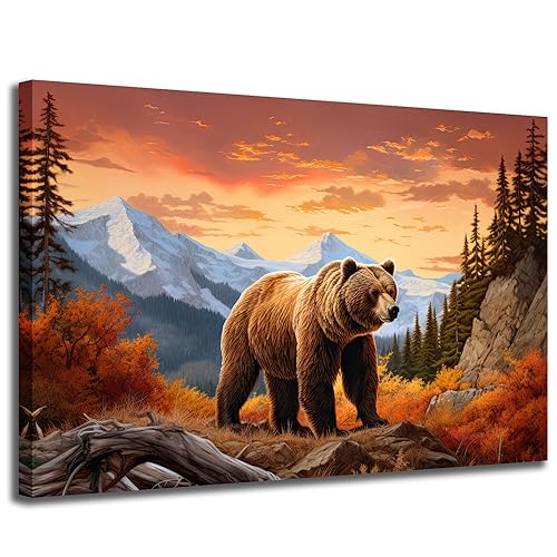 Abstrakte Tier-Wandkunst Brauner Bär im Berg Giclée-Kunstdruck Poster Bild Wald Rocky Mountain Kunstwerk für Büro Zuhause Wohnzimmer Wanddekoration von GLOKAKA